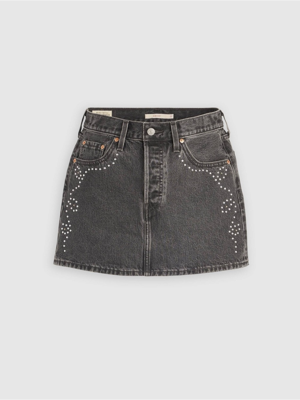Levi’s Black Denim Embellished Icon Studded Bejeweled Mini Skirt